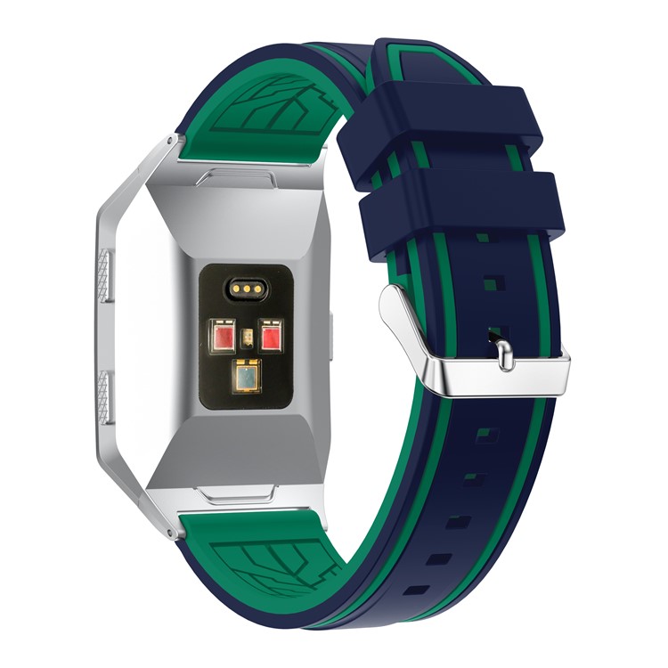 Bi-color Soft Silicone Watch Band Replacement for Fitbit Ionic - Dark Blue / Green-4