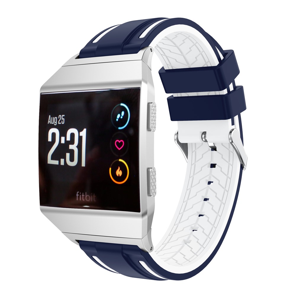 Bi-color Silicone Adjustable Replacement Sport Strap for Fitbit Ionic - Dark Blue / White-3