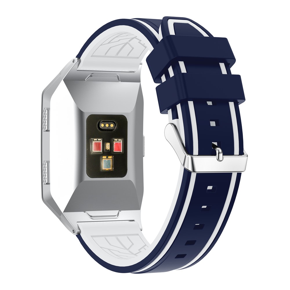 Bi-color Silicone Adjustable Replacement Sport Strap for Fitbit Ionic - Dark Blue / White-4