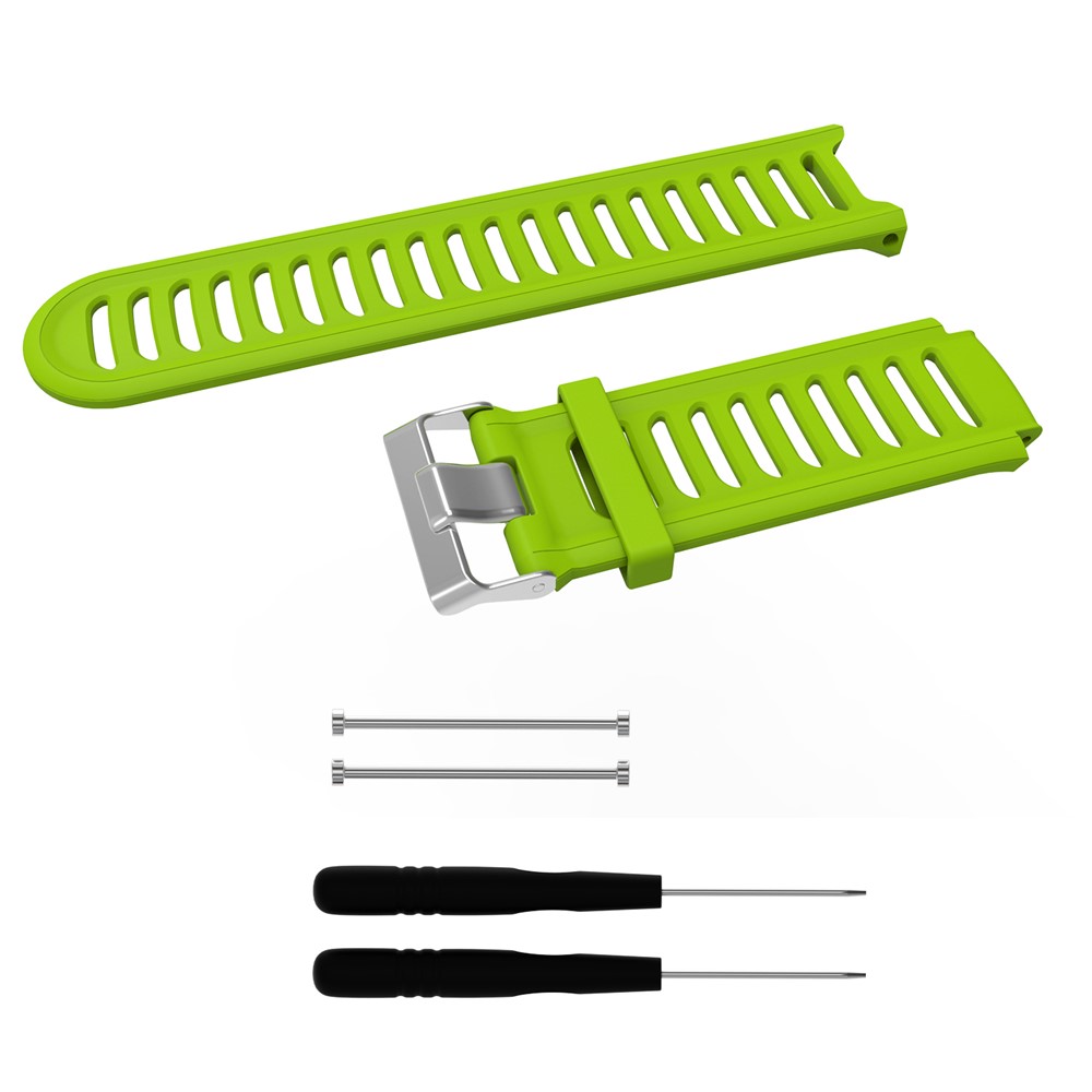 Metal Buckle Soft Flexible Silicone Watch Band Replacement with Installment Tool Kit for Garmin Forerunner 910XT - Green-1