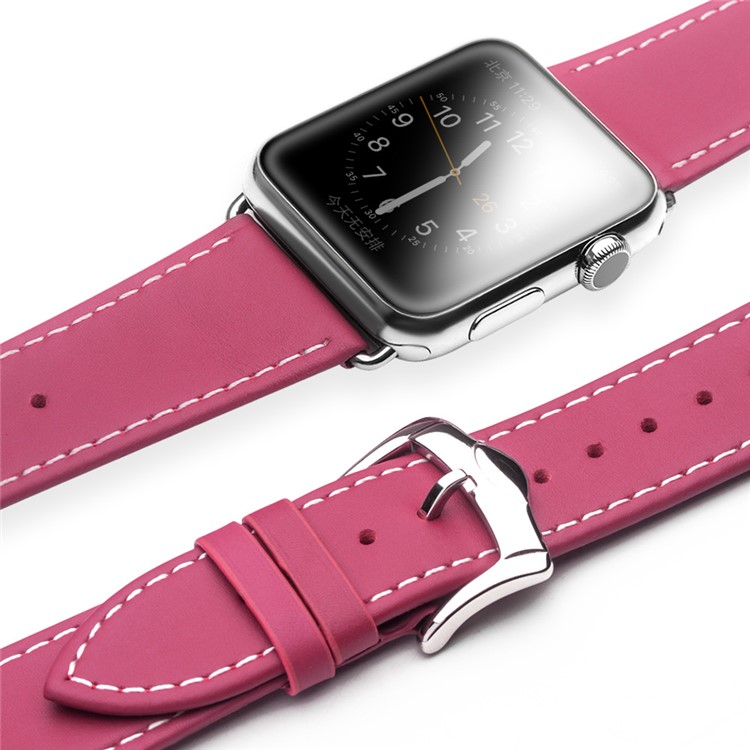 QIALINO Top Layer Cowhide Leather Band for Apple Watch Series 5 4 40mm / Series 3 / 2 / 1 38mm - Rose-3