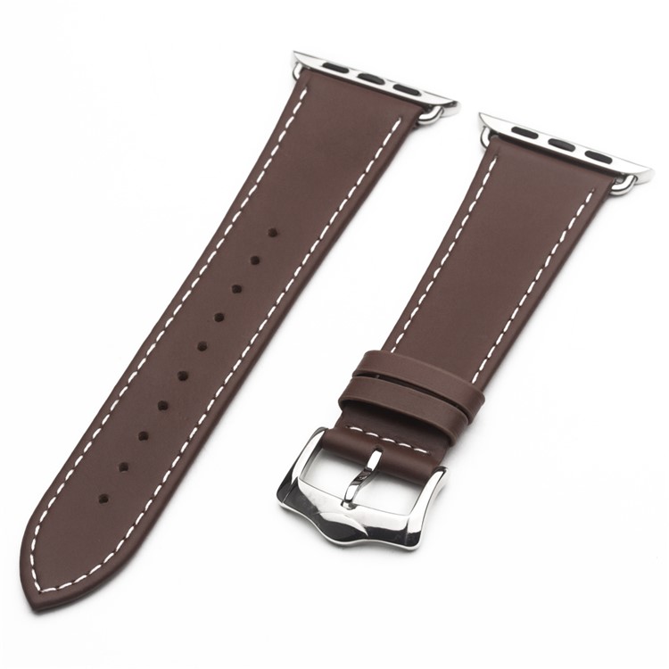 QIALINO Top Layer Cowhide Leather Watch Strap Replacement for Apple Watch Series 4 40mm / Series 3 / 2 / 1 38mm - Coffee-1