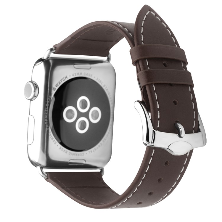 QIALINO Top Layer Cowhide Leather Watch Strap Replacement for Apple Watch Series 4 40mm / Series 3 / 2 / 1 38mm - Coffee-2