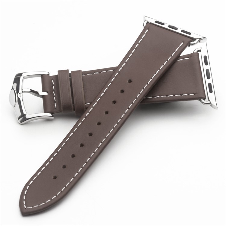 QIALINO Top Layer Cowhide Leather Watch Strap Replacement for Apple Watch Series 4 40mm / Series 3 / 2 / 1 38mm - Coffee-3