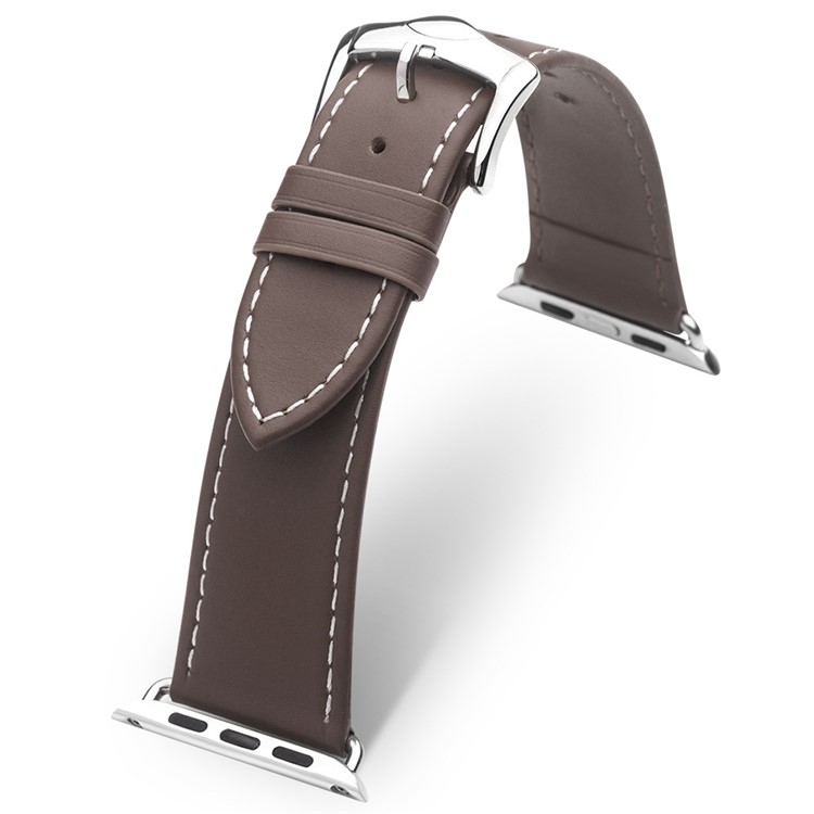 QIALINO Top Layer Cowhide Leather Watch Strap Replacement for Apple Watch Series 4 40mm / Series 3 / 2 / 1 38mm - Coffee-4
