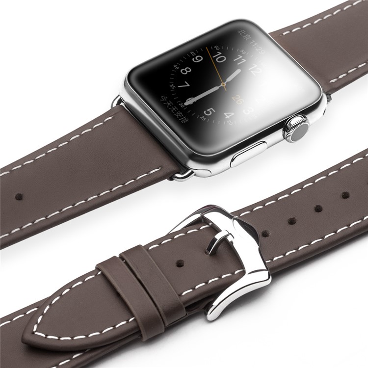 QIALINO Top Layer Cowhide Leather Watch Strap Replacement for Apple Watch Series 4 40mm / Series 3 / 2 / 1 38mm - Coffee-5
