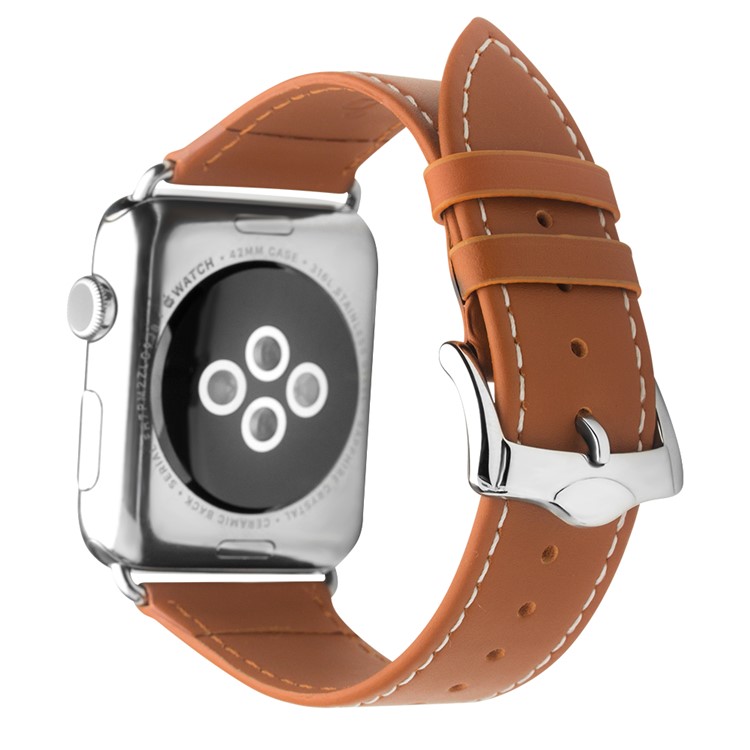 QIALINO Top Layer Cowhide Leather Band with Classic Buckle for Apple Watch Series 4 40mm / Series 3 / 2 / 1 38mm - Brown-2