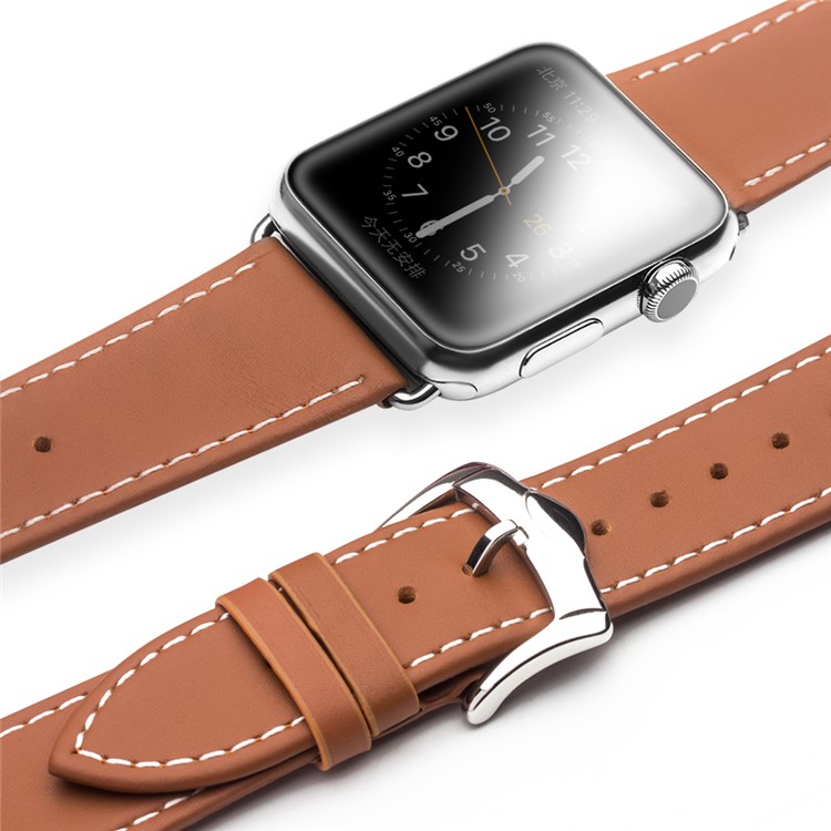 QIALINO Top Layer Cowhide Leather Band with Classic Buckle for Apple Watch Series 4 40mm / Series 3 / 2 / 1 38mm - Brown-5