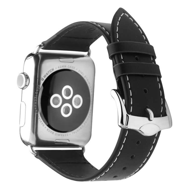 QIALINO Top Layer Cowhide Leather Watch Strap for Apple Watch Series 3 Series 2 Series 1 42mm - Black-7