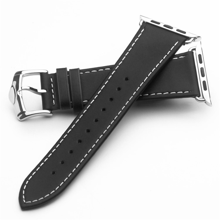 QIALINO Top Layer Cowhide Leather Watch Strap for Apple Watch Series 3 Series 2 Series 1 42mm - Black-9