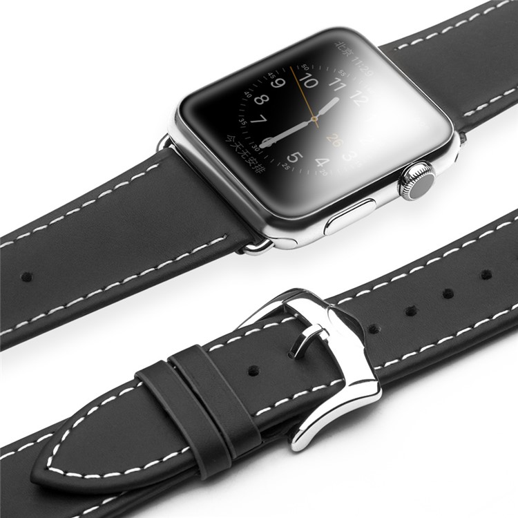 QIALINO Top Layer Cowhide Leather Watch Strap for Apple Watch Series 3 Series 2 Series 1 42mm - Black-13