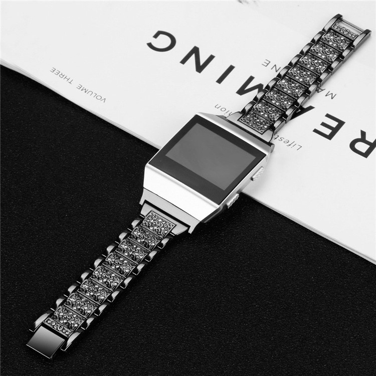 Zinc Alloy Rhinestone Decor Replacement Watch Strap for Fitbit Ionic - Black-4