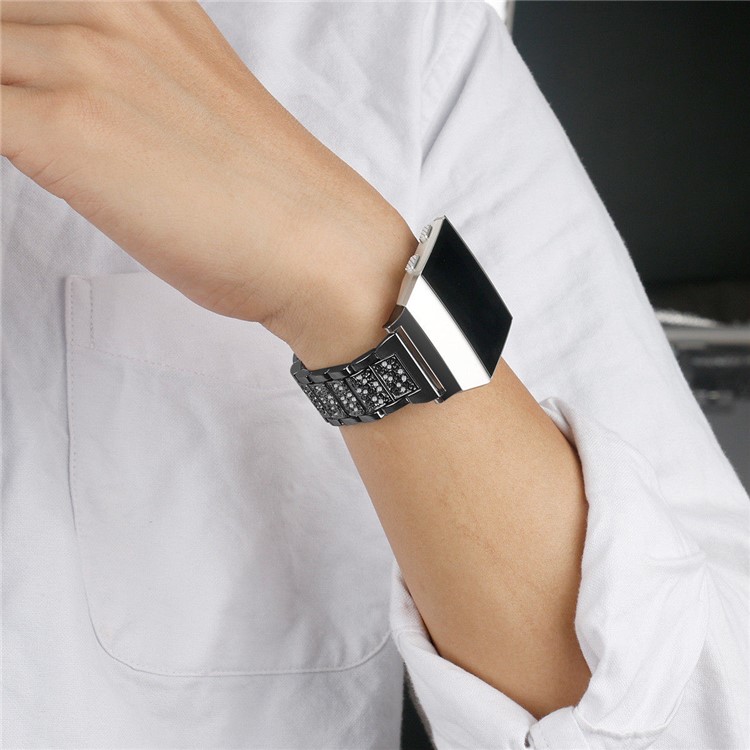 Zinc Alloy Rhinestone Decor Replacement Watch Strap for Fitbit Ionic - Black-6