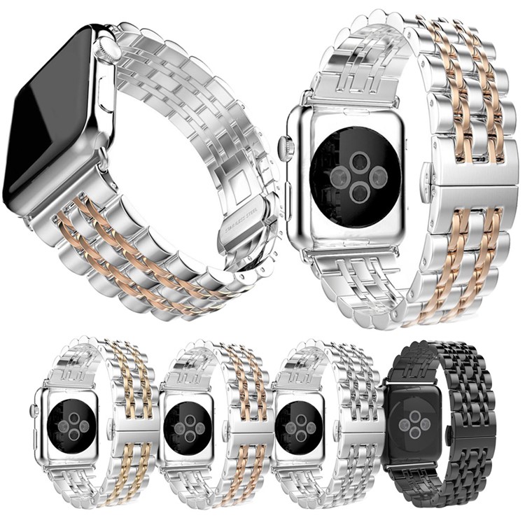 Bracelet De Montre En Acier Inoxydable Pour Apple Watch Series 5 4 40mm / Série 3 2 1 38mm - Noir-5