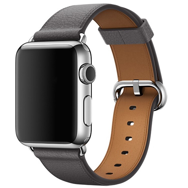 Litchi Texture Genuine Leather Watch Band for Apple Watch Series 4 40mm / Series 3 2 1 38mm - Grey-3