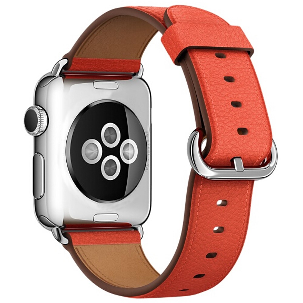 Litchi Texture Genuine Leather Watch Bracelet for Apple Watch Series 4 40mm / Series 3 2 1 38mm - Orange-1