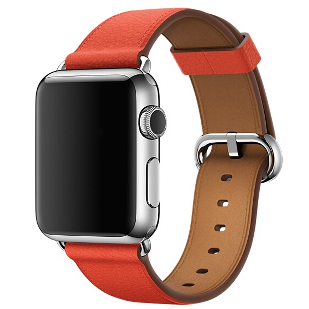 Litchi Texture Genuine Leather Watch Bracelet for Apple Watch Series 4 40mm / Series 3 2 1 38mm - Orange-4