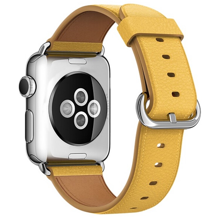 Litchi Texture Genuine Leather Watch Strap Replacement for Apple Watch Series 4 40mm / Series 3 2 1 38mm - Yellow-1