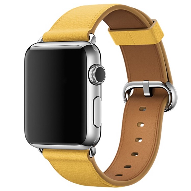 Litchi Texture Genuine Leather Watch Strap Replacement for Apple Watch Series 4 40mm / Series 3 2 1 38mm - Yellow-3