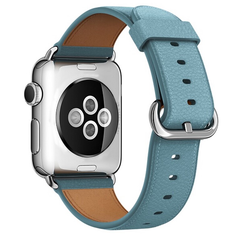Litchi Texture Genuine Leather Watch Wrist Bracelet for Apple Watch Series 4 40mm / Series 3 2 1 38mm - Baby Blue-1