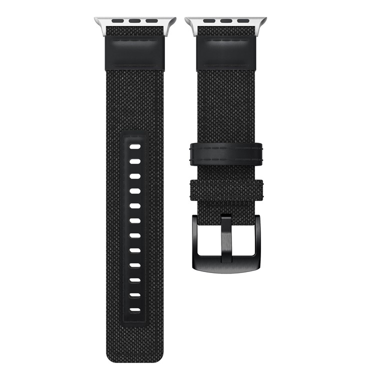 22mm Toile + Bracelet En Cuir + Connecteur Pour Apple Watch Série 3/2/1 38mm - Noir-1