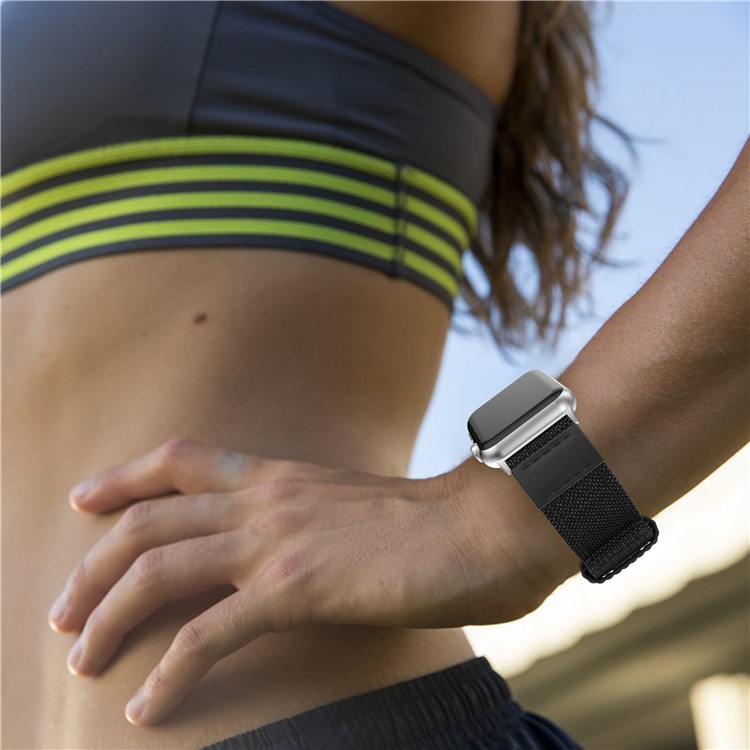 22mm Toile + Bracelet En Cuir + Connecteur Pour Apple Watch Série 3/2/1 38mm - Noir-5