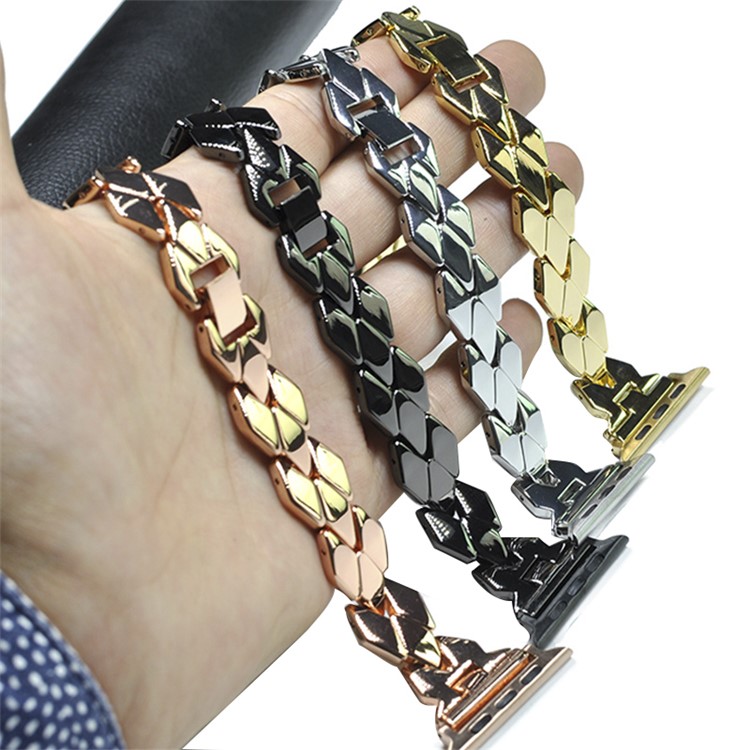 XINCUCO Rhombus Edelstahlarmband Für Apple Watch Serie 3/2/1 38mm - Schwarz-4