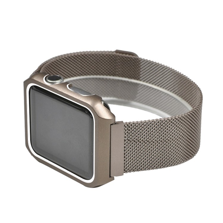 XINCUCO Milanese Aluminum Alloy Magnetic Replacement Watch Strap + Watch Frame for Apple Watch Series 4 40mm / Series 3/2/1 38mm - Brown-1