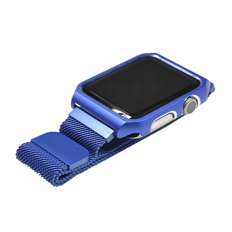 XINCUCO Milanese Aluminum Alloy Magnetic Watch Strap + Watch Frame for Apple Watch Series 5 4 44mm /Series 3/2/1 42mm - Blue-2
