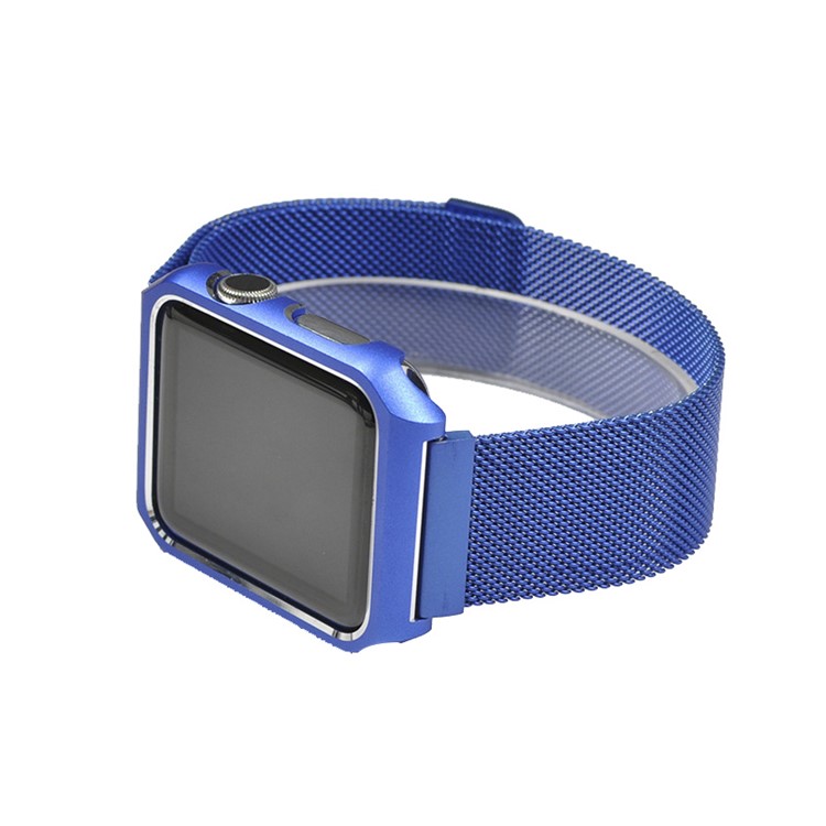 XINCUCO Milanese Aluminum Alloy Magnetic Watch Strap + Watch Frame for Apple Watch Series 5 4 44mm /Series 3/2/1 42mm - Blue-3
