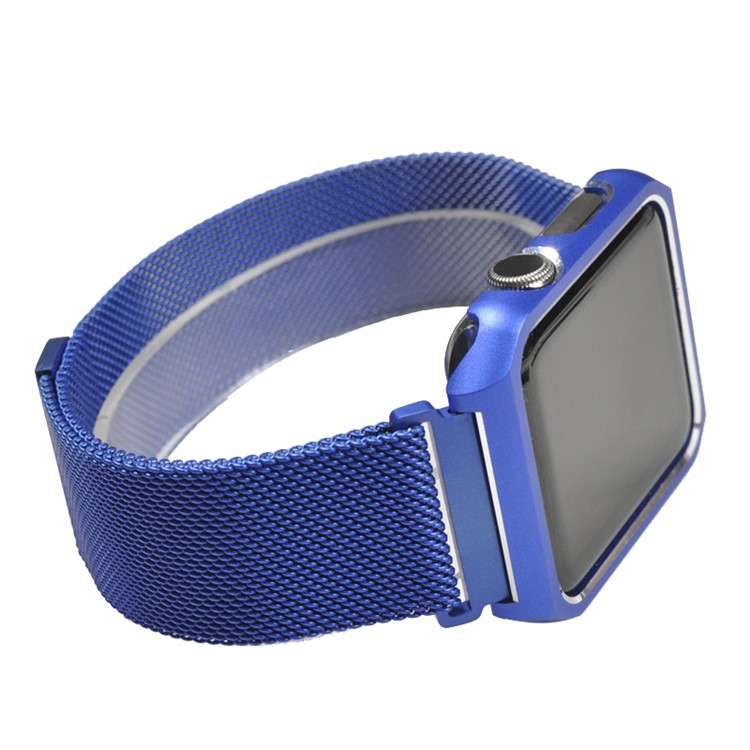 XINCUCO Milanese Aluminum Alloy Magnetic Watch Strap + Watch Frame for Apple Watch Series 5 4 44mm /Series 3/2/1 42mm - Blue-4