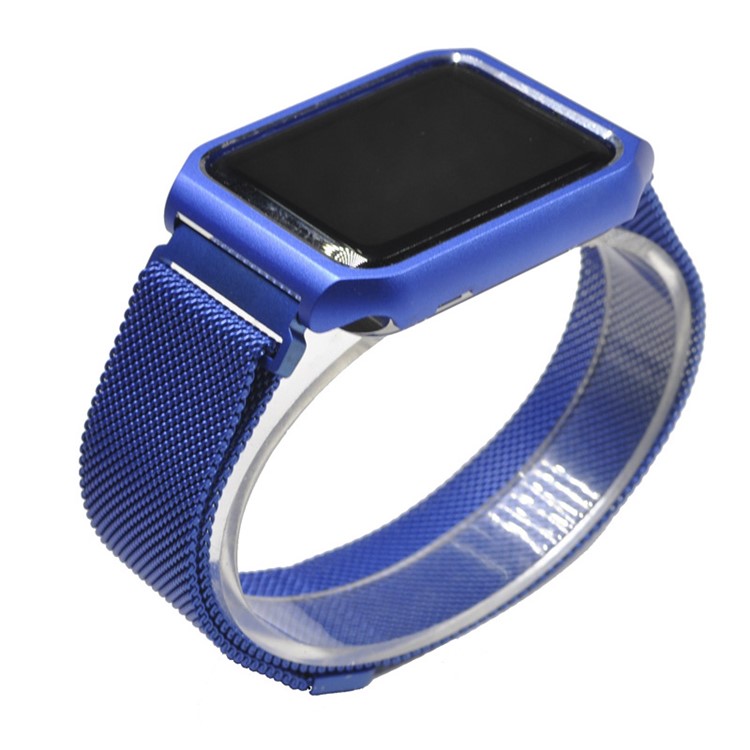 XINCUCO Milanese Aluminum Alloy Magnetic Watch Strap + Watch Frame for Apple Watch Series 5 4 44mm /Series 3/2/1 42mm - Blue-5
