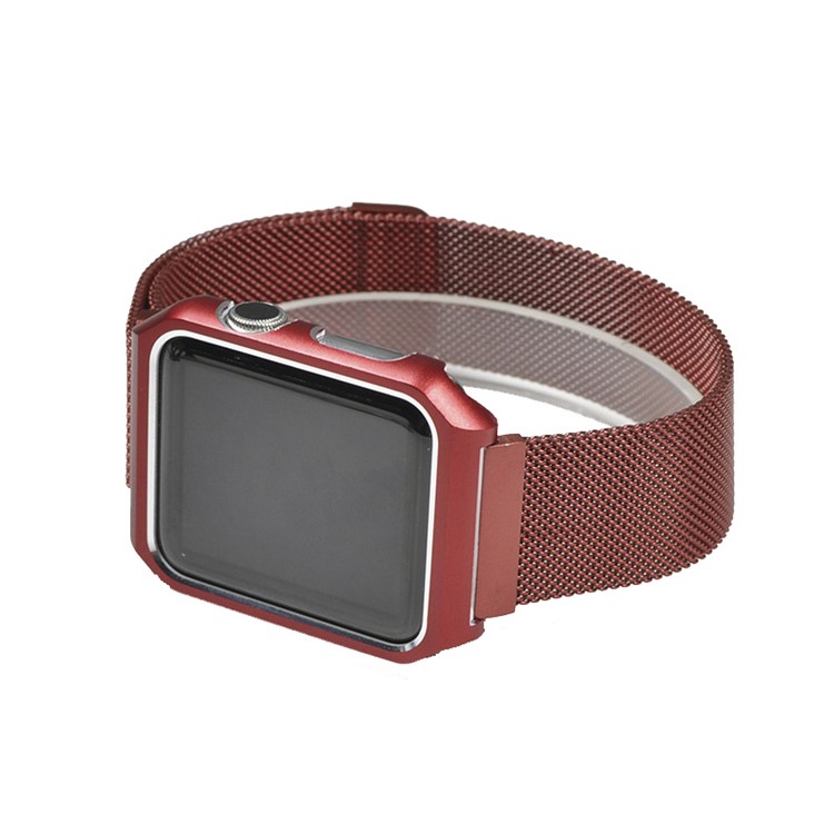 XINCUCO Milanese Aluminiumlegierung Magnetband + Uhr Rahmen Für Apple Watch Serie 3/2/1 42mm - Rot-2