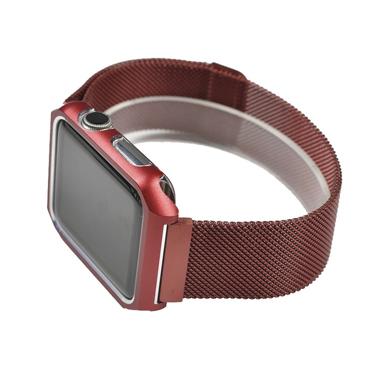 XINCUCO Milanese Aluminiumlegierung Magnetband + Uhr Rahmen Für Apple Watch Serie 3/2/1 42mm - Rot-5