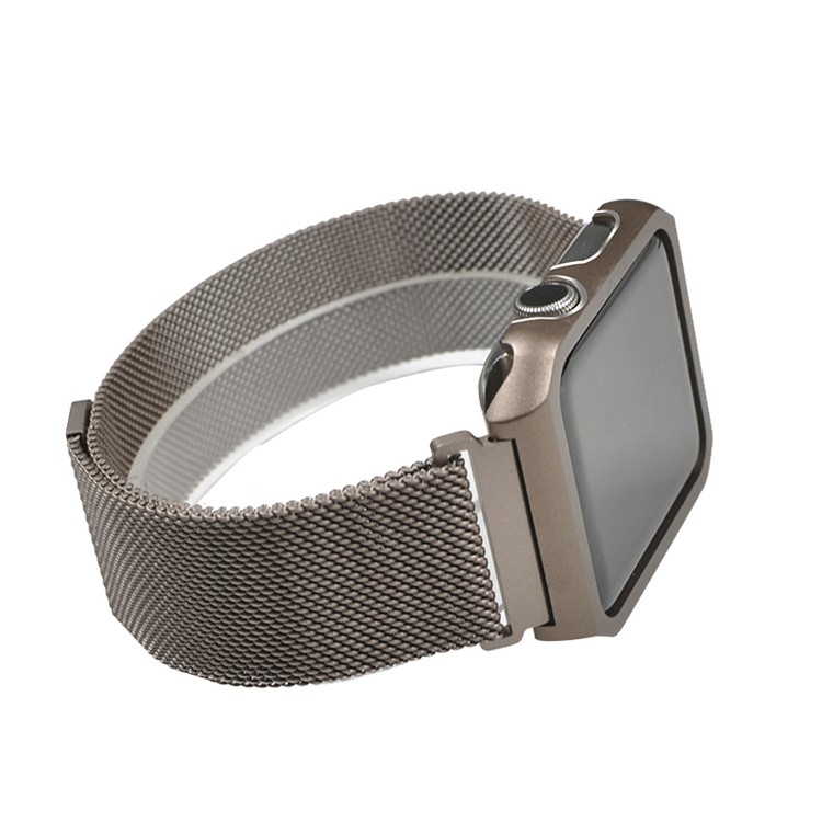 XINCUCO Aluminum Alloy Milanese Watch Band Strap + Watch Frame for Apple Watch Series 5 4 44mm /Series 3/2/1 42mm - Brown-3
