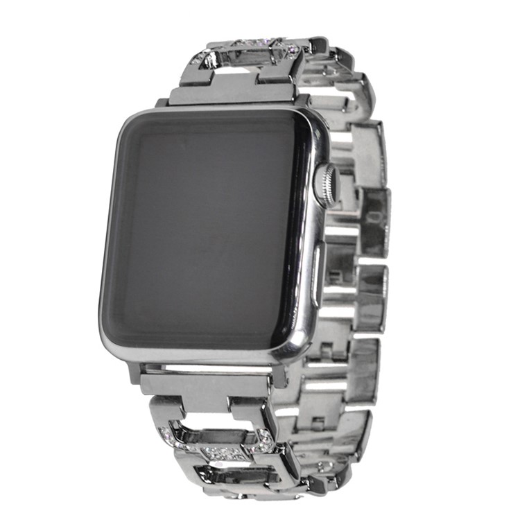 XINCUCO D-Button Buckle Stainless Steel Diamond Shape Watchband Replacement for Apple Watch Series 4 40mm / Series 3 2 1 38mm - Black-2