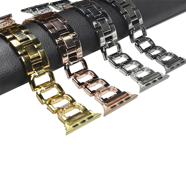 XINCUCO D-Button Buckle Stainless Steel Diamond Shape Watchband Replacement for Apple Watch Series 4 40mm / Series 3 2 1 38mm - Black-3