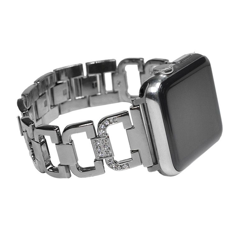 XINCUCO D-Button Buckle Stainless Steel Diamond Shape Watchband Replacement for Apple Watch Series 4 40mm / Series 3 2 1 38mm - Black-4