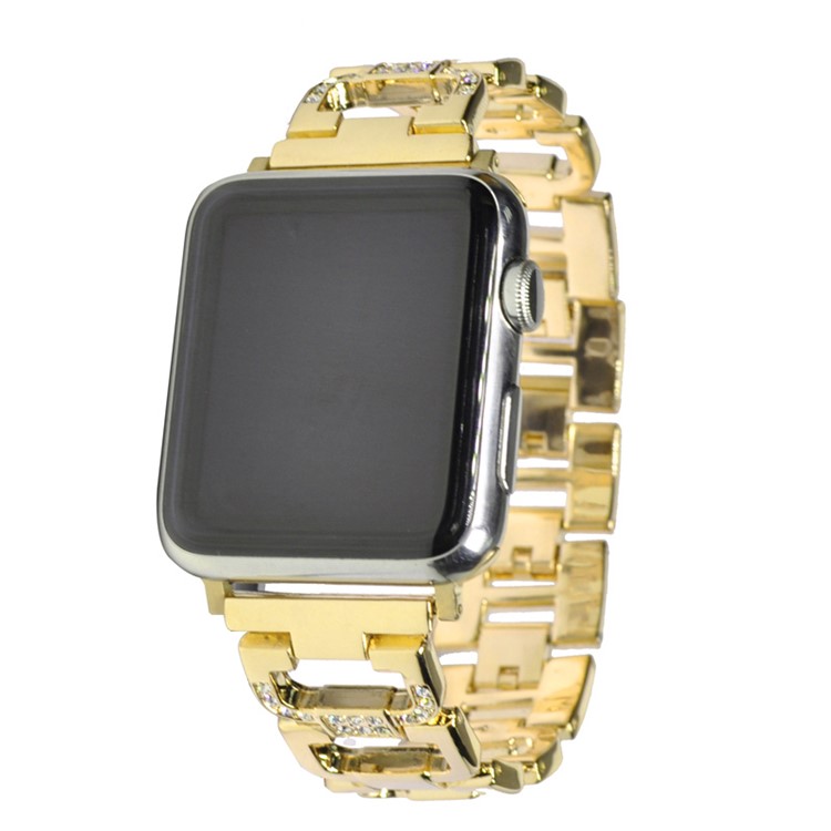 XINCUCO D-Button Buckle Stainless Steel Diamond Shape Watch Bracelet for Apple Watch Series 4 40mm / Series 3 2 1 38mm - Gold Color-2