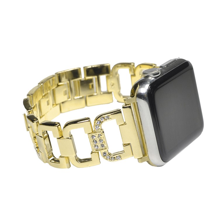 XINCUCO D-Button Buckle Stainless Steel Diamond Shape Watch Bracelet for Apple Watch Series 4 40mm / Series 3 2 1 38mm - Gold Color-3