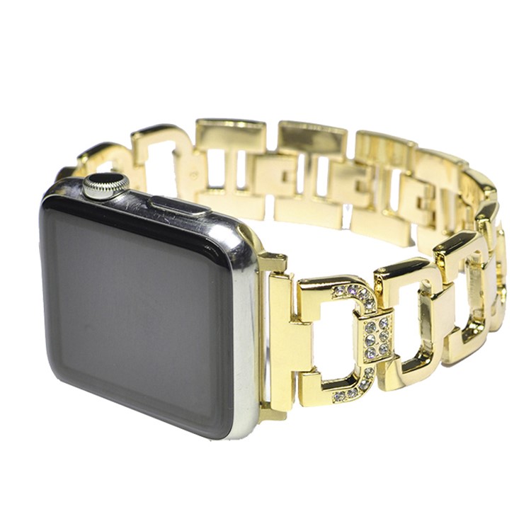 XINCUCO D-Button Buckle Stainless Steel Diamond Shape Watch Bracelet for Apple Watch Series 4 40mm / Series 3 2 1 38mm - Gold Color-4