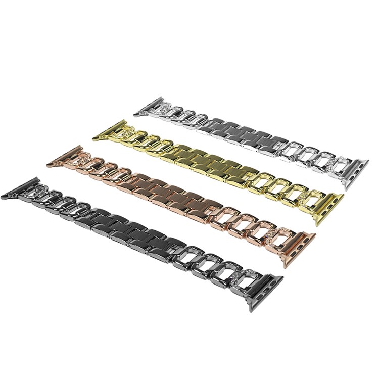 XINCUCO D-Button Buckle Stainless Steel Diamond Shape Watch Wrist Strap for Apple Watch Series 4 44mm / Series 3 2 1 42mm - Black-6