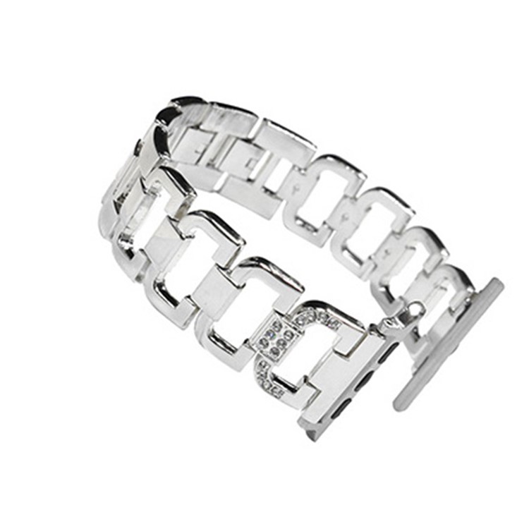 XINCUCO D-Button Buckle Stainless Steel Diamond Shape Watch Band for Apple Watch Series 5 4 44mm / Series 3 2 1 42mm - Silver Color-1