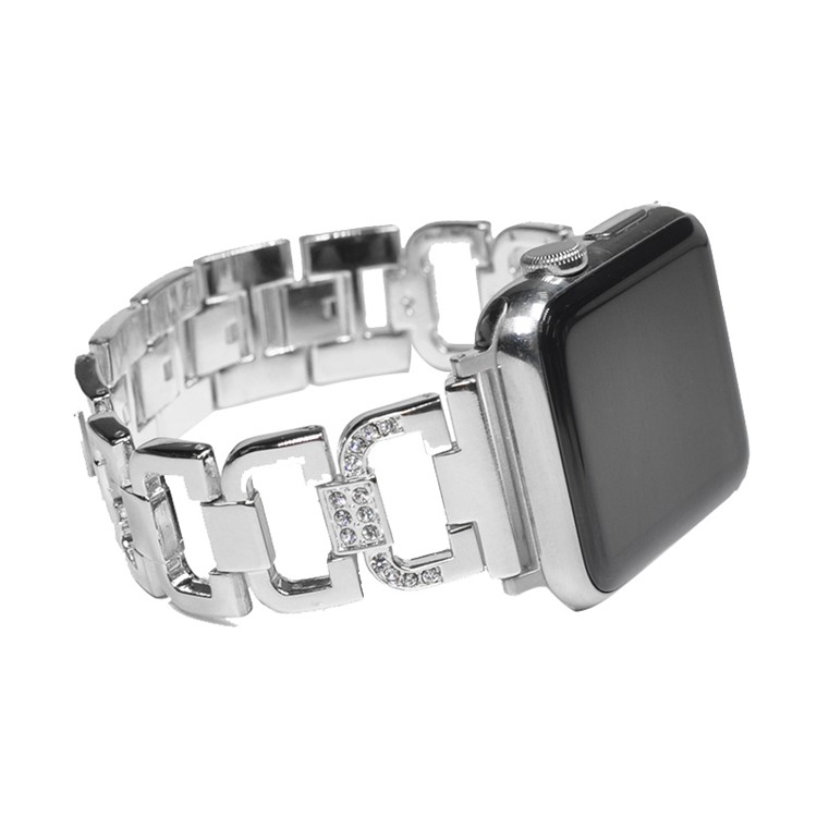 XINCUCO D-Button Buckle Stainless Steel Diamond Shape Watch Band for Apple Watch Series 5 4 44mm / Series 3 2 1 42mm - Silver Color-3