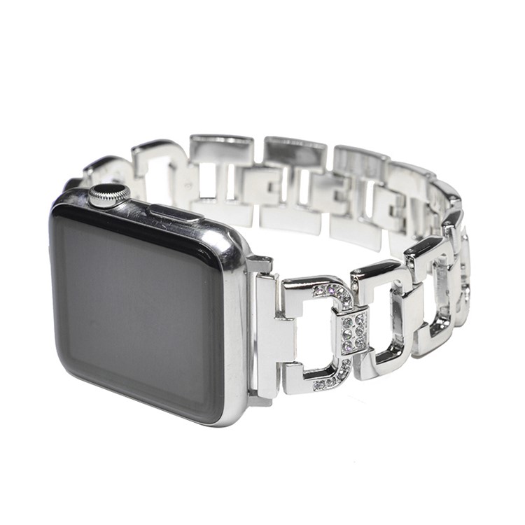 XINCUCO D-Button Buckle Stainless Steel Diamond Shape Watch Band for Apple Watch Series 5 4 44mm / Series 3 2 1 42mm - Silver Color-4