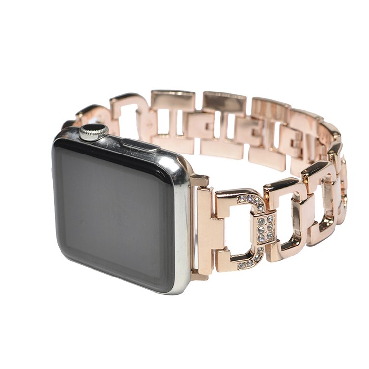 XINCUCO D-Button Buckle Stainless Steel Diamond Shape Watch Bracelet for Apple Watch Series 4 44mm / Series 3 2 1 42mm - Rose Gold Color-10