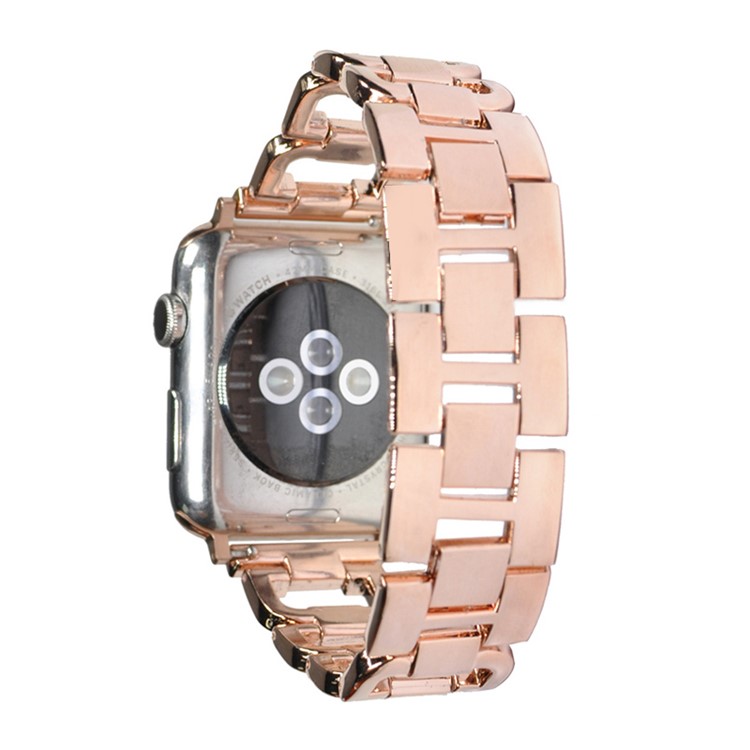 XINCUCO D-Button Buckle Stainless Steel Diamond Shape Watch Bracelet for Apple Watch Series 4 44mm / Series 3 2 1 42mm - Rose Gold Color-2