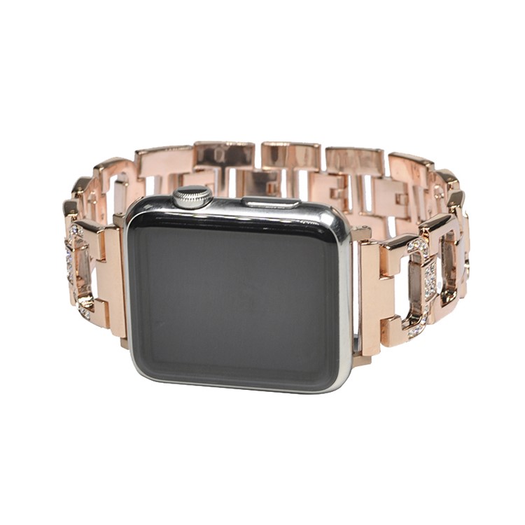 XINCUCO D-Button Buckle Stainless Steel Diamond Shape Watch Bracelet for Apple Watch Series 4 44mm / Series 3 2 1 42mm - Rose Gold Color-3