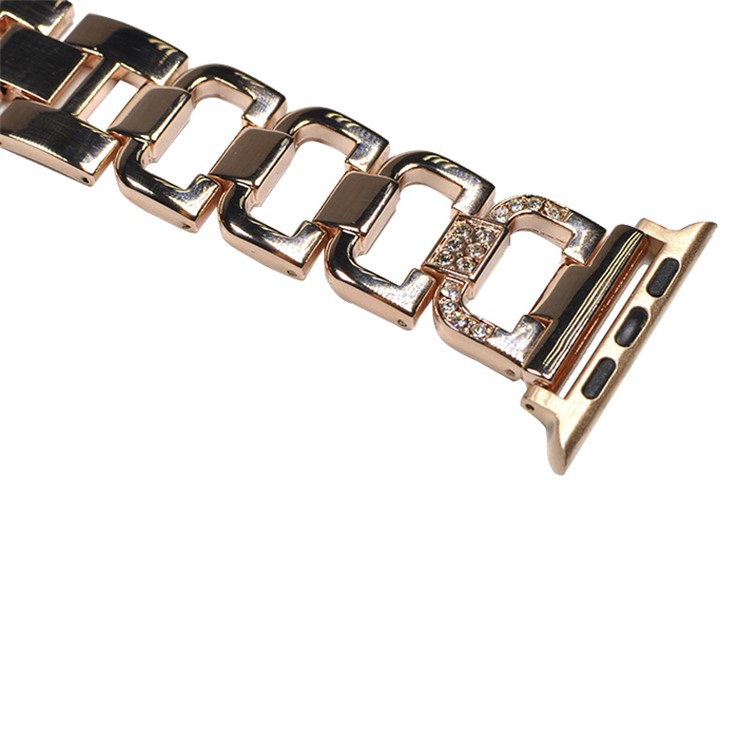 XINCUCO D-Button Buckle Stainless Steel Diamond Shape Watch Bracelet for Apple Watch Series 4 44mm / Series 3 2 1 42mm - Rose Gold Color-7