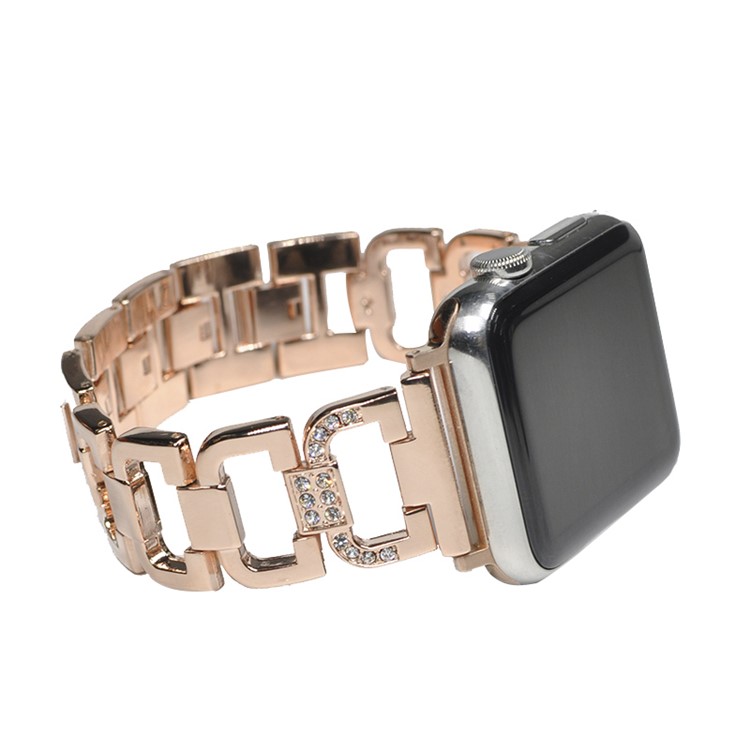 XINCUCO D-Button Buckle Stainless Steel Diamond Shape Watch Bracelet for Apple Watch Series 4 44mm / Series 3 2 1 42mm - Rose Gold Color-9